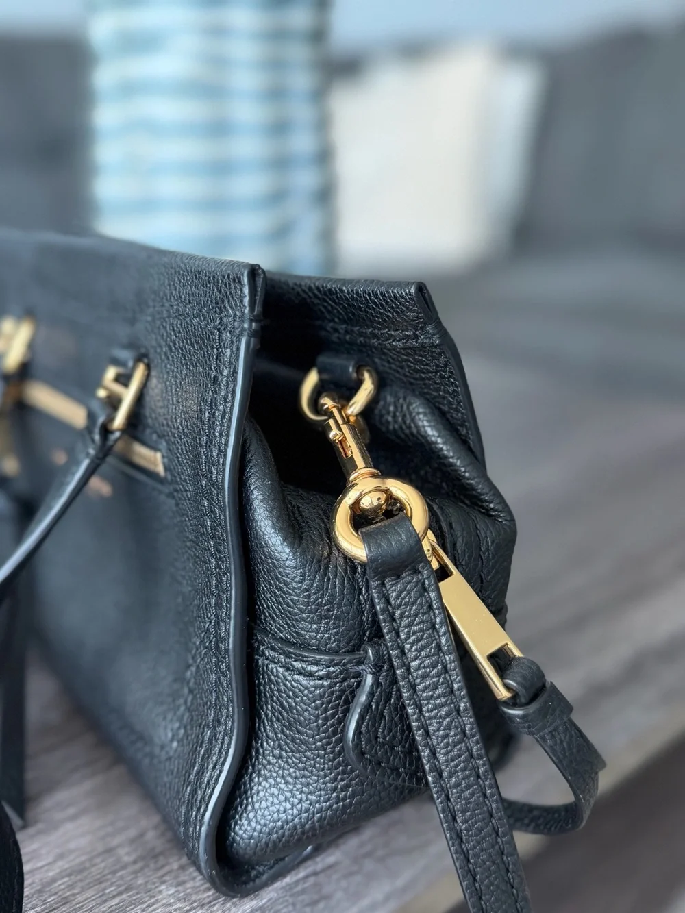 Marc Jacobs Black Pebbled Leather Satchel with Gold-Tone Accents
